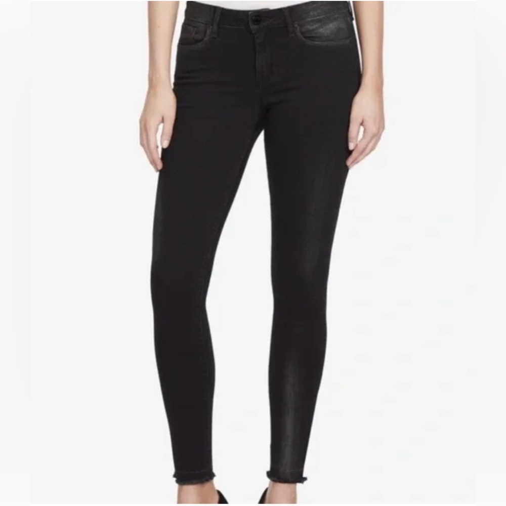 William Rast Mid Rise Black Metallic Perfect Skinny Jeans With Raw Hem